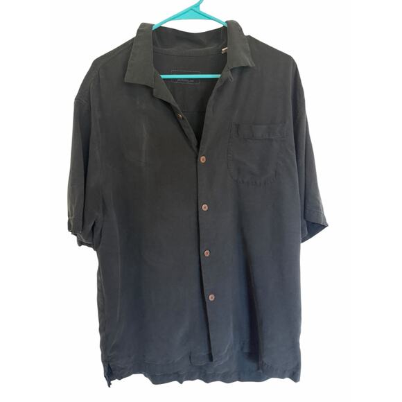 Tommy Bahama Men's Large Black Short Sleeve Collar Tropical Print Button Up - Picture 4 of 9